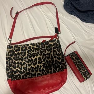 Well loved cheetah and red Coach purse and wallet. fair condition.